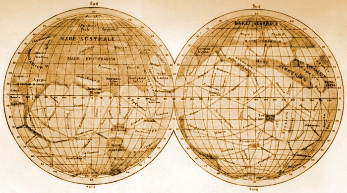 [Foto: Mappa di Marte realizzata da Schiaparelli (1877)]