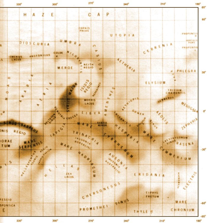 [Foto: Mappa telescopica di Marte (emisfero occidentale)]