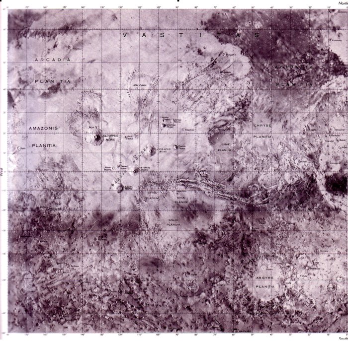 [Foto: Mappa topografica satellitare di Marte (emisfero occidentale) Mariner 9, Viking 1 e 2]