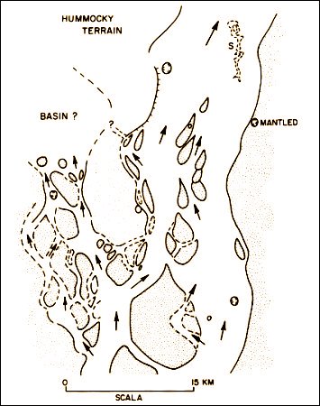 [Foto: Disegno schematico della zona fluviale a ridosso di Elysium Mons]
